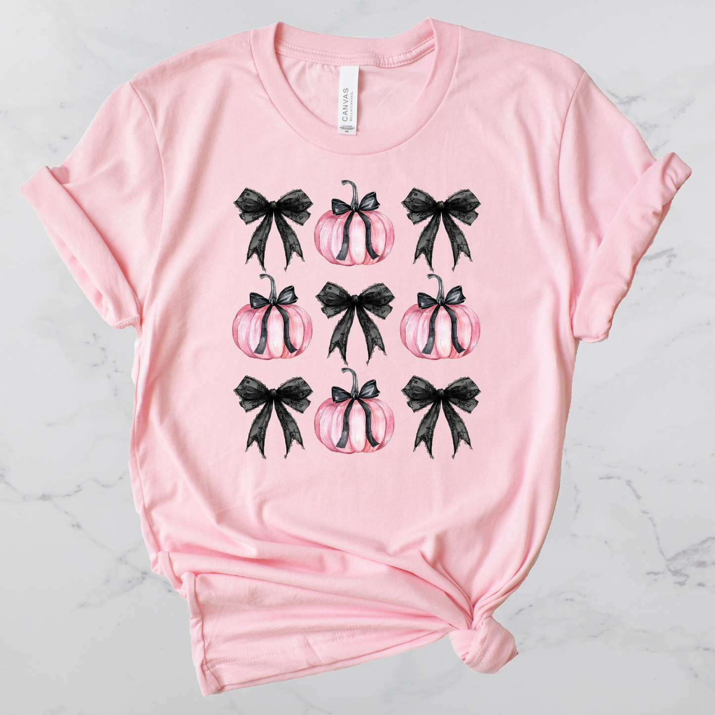Pink Pumpkins/Coquette Bows Short Sleeve Graphic Tee