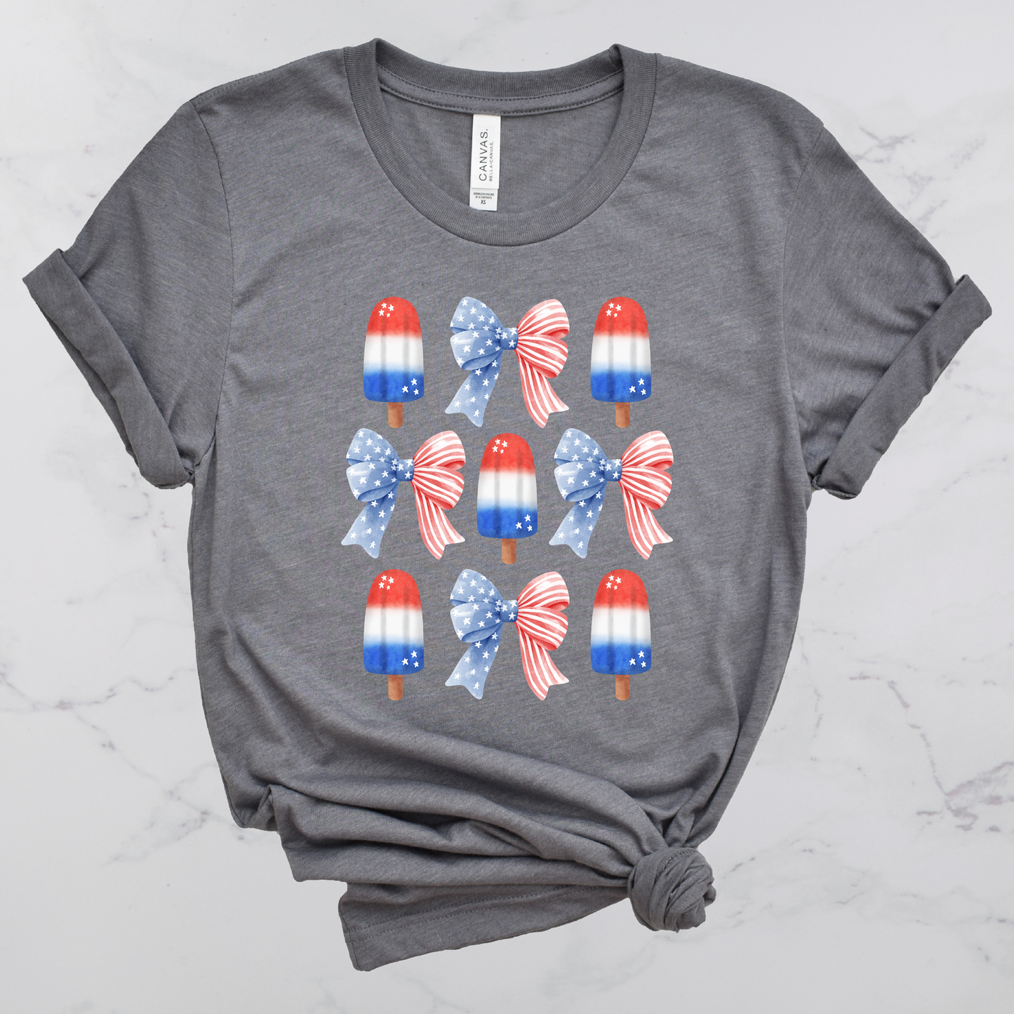 Patriotic Popsicle & Bow Short Sleeve Graphic Tee