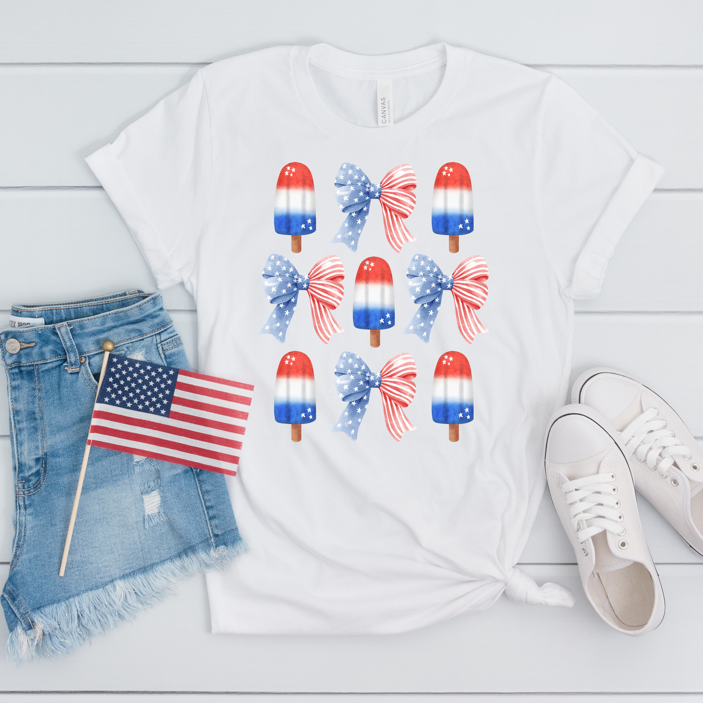 Patriotic Popsicle & Bow Short Sleeve Graphic Tee