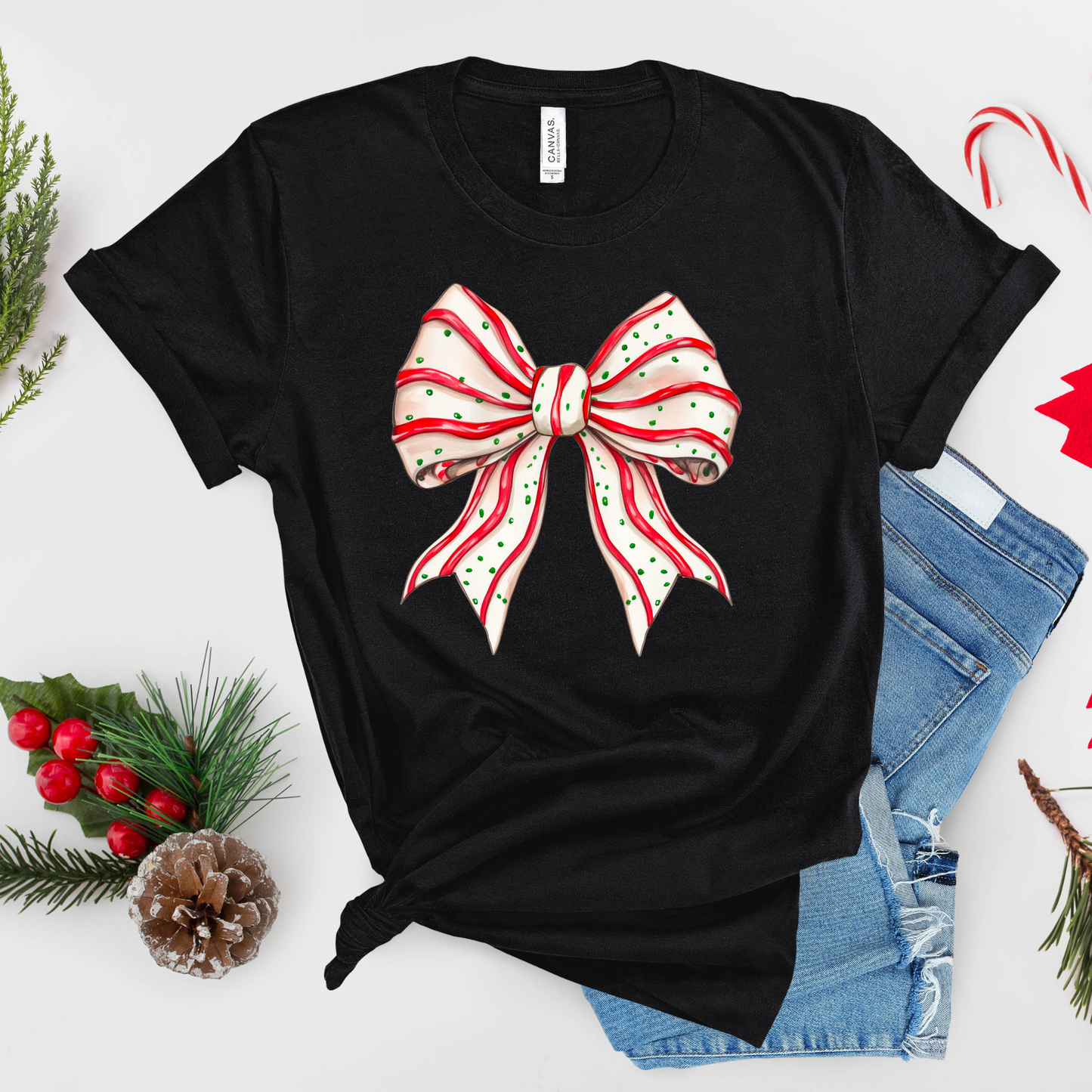 Christmas Tree Cake Bow – Festive Holiday Graphic Tee