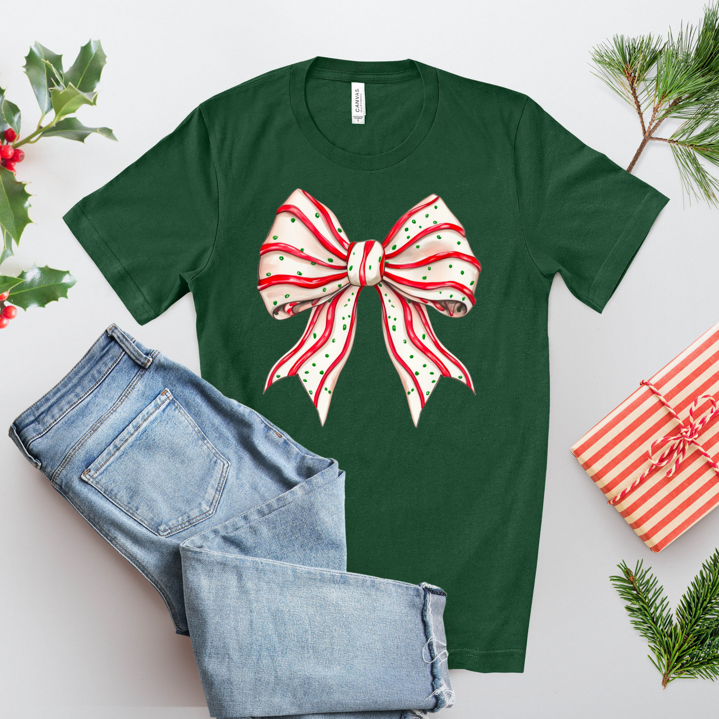 Christmas Tree Cake Bow – Festive Holiday Graphic Tee