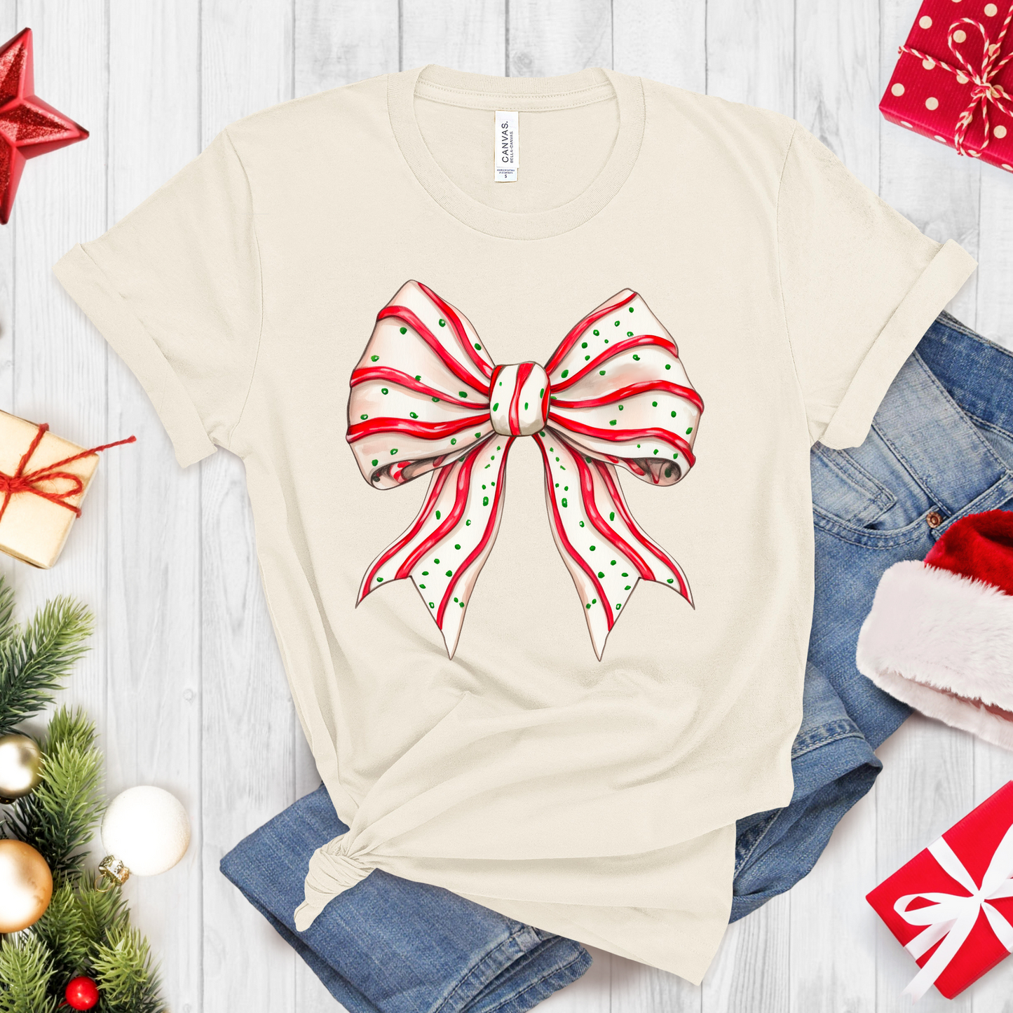 Christmas Tree Cake Bow – Festive Holiday Graphic Tee