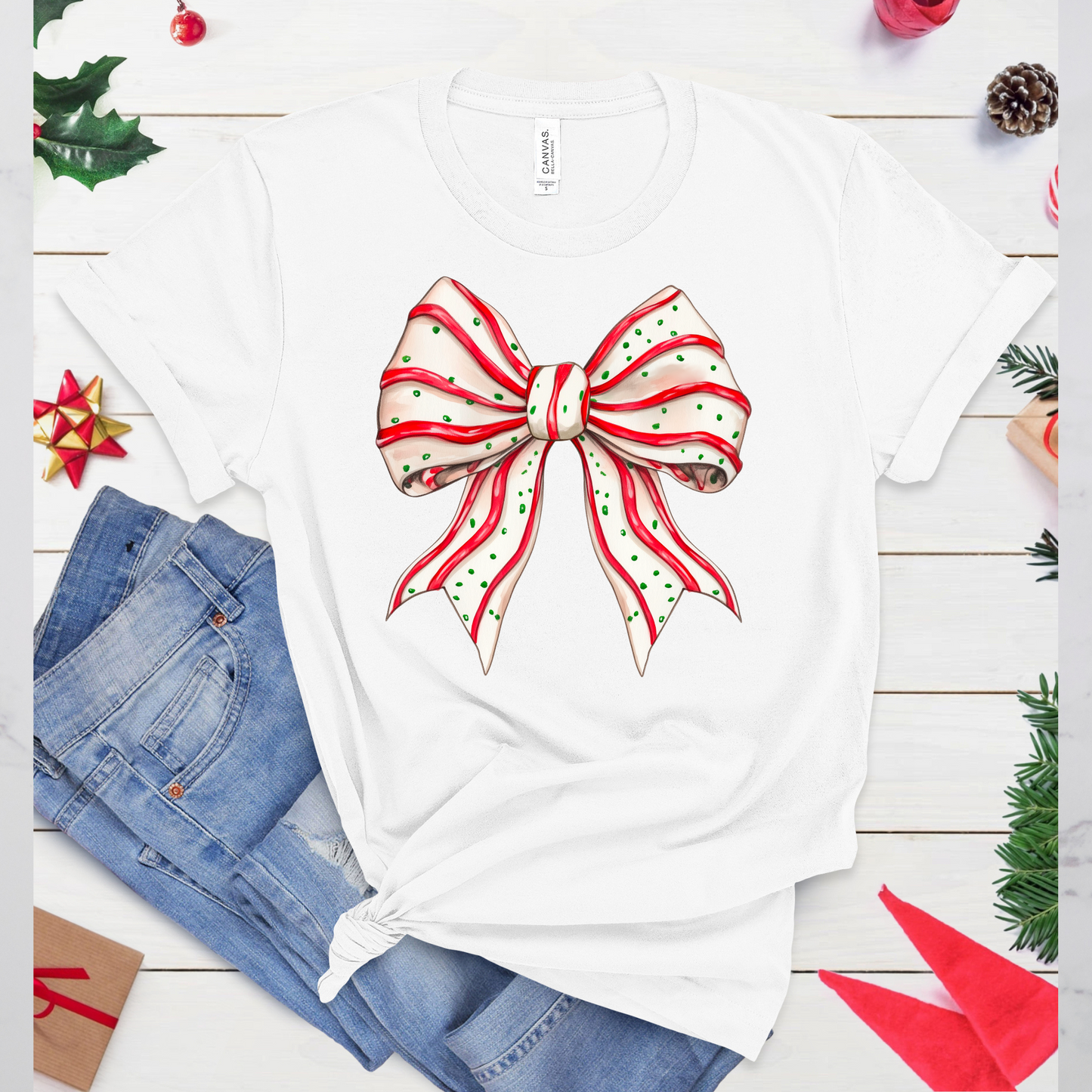 Christmas Tree Cake Bow – Festive Holiday Graphic Tee