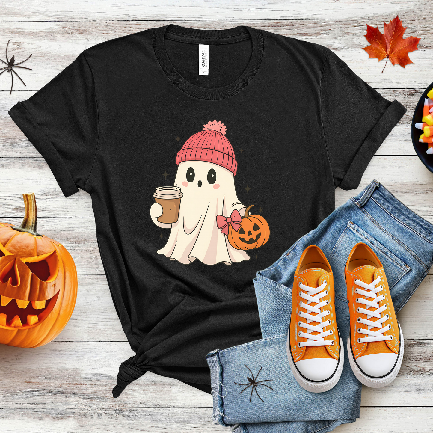 Coffee Ghost Halloween Shirt Sleeve Graphic Tee