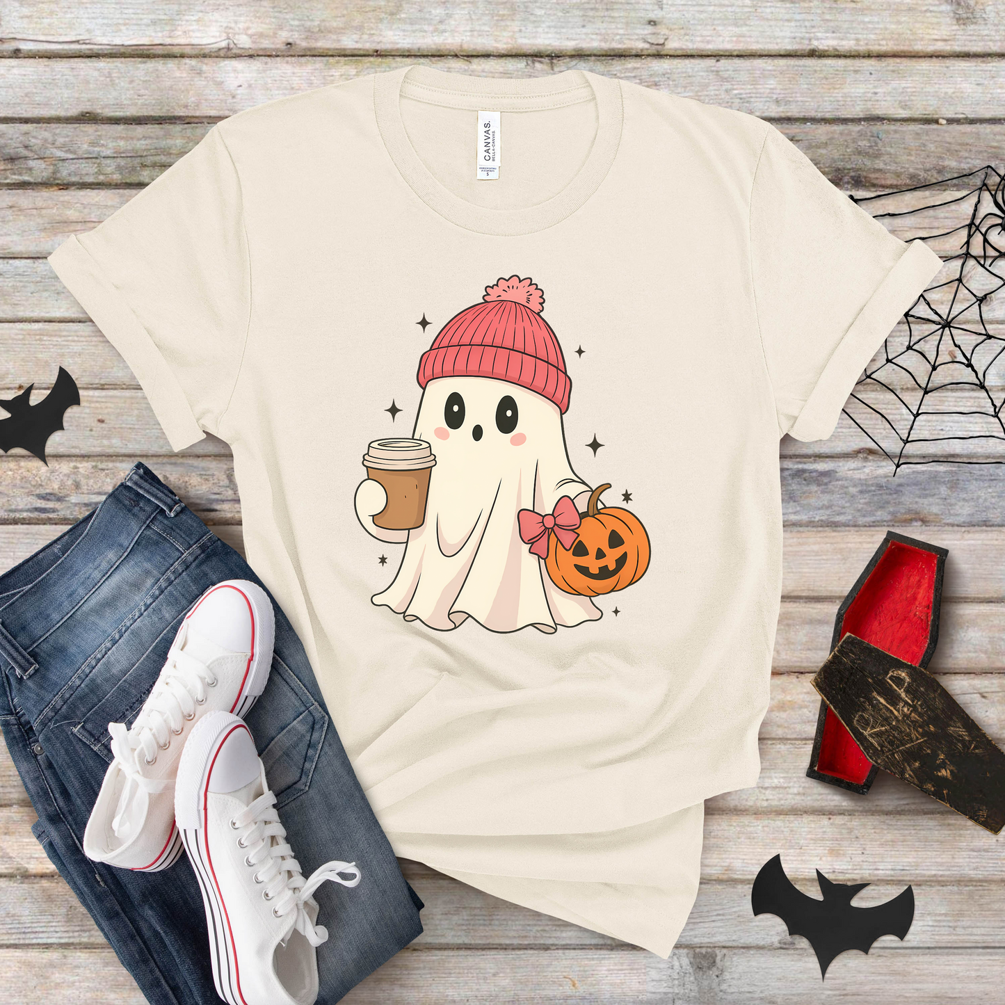 Coffee Ghost Halloween Shirt Sleeve Graphic Tee