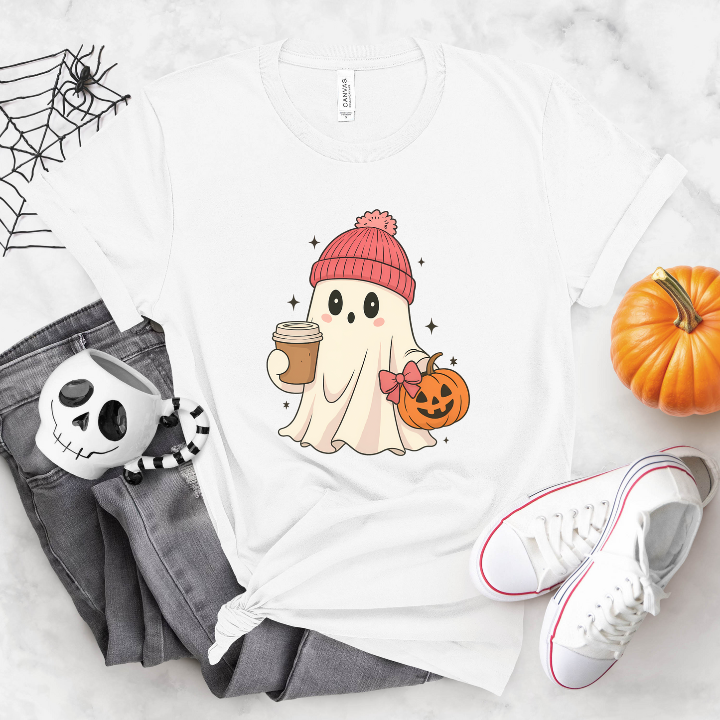 Coffee Ghost Halloween Shirt Sleeve Graphic Tee
