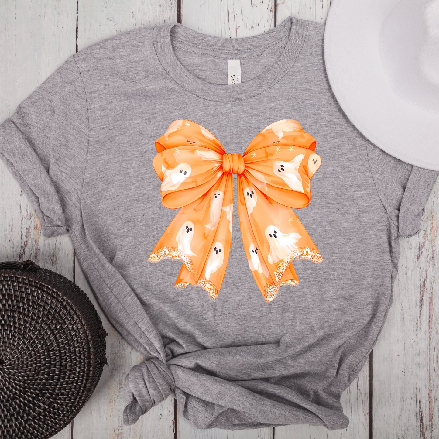 Ghost Bow Halloween Shirt Sleeve Graphic Tee