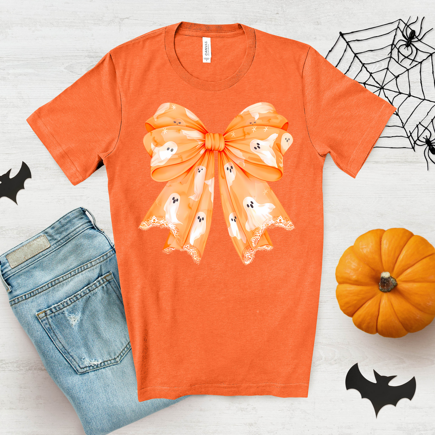Ghost Bow Halloween Shirt Sleeve Graphic Tee