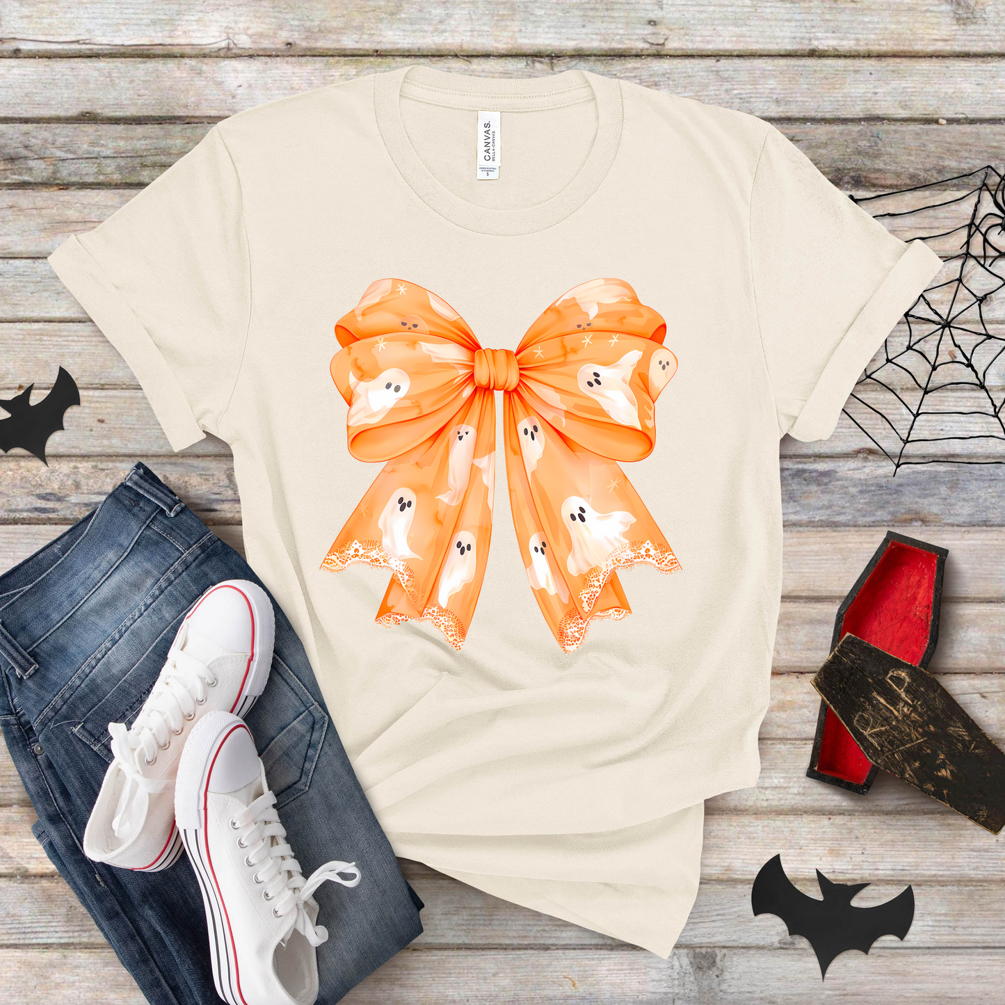 Ghost Bow Halloween Shirt Sleeve Graphic Tee