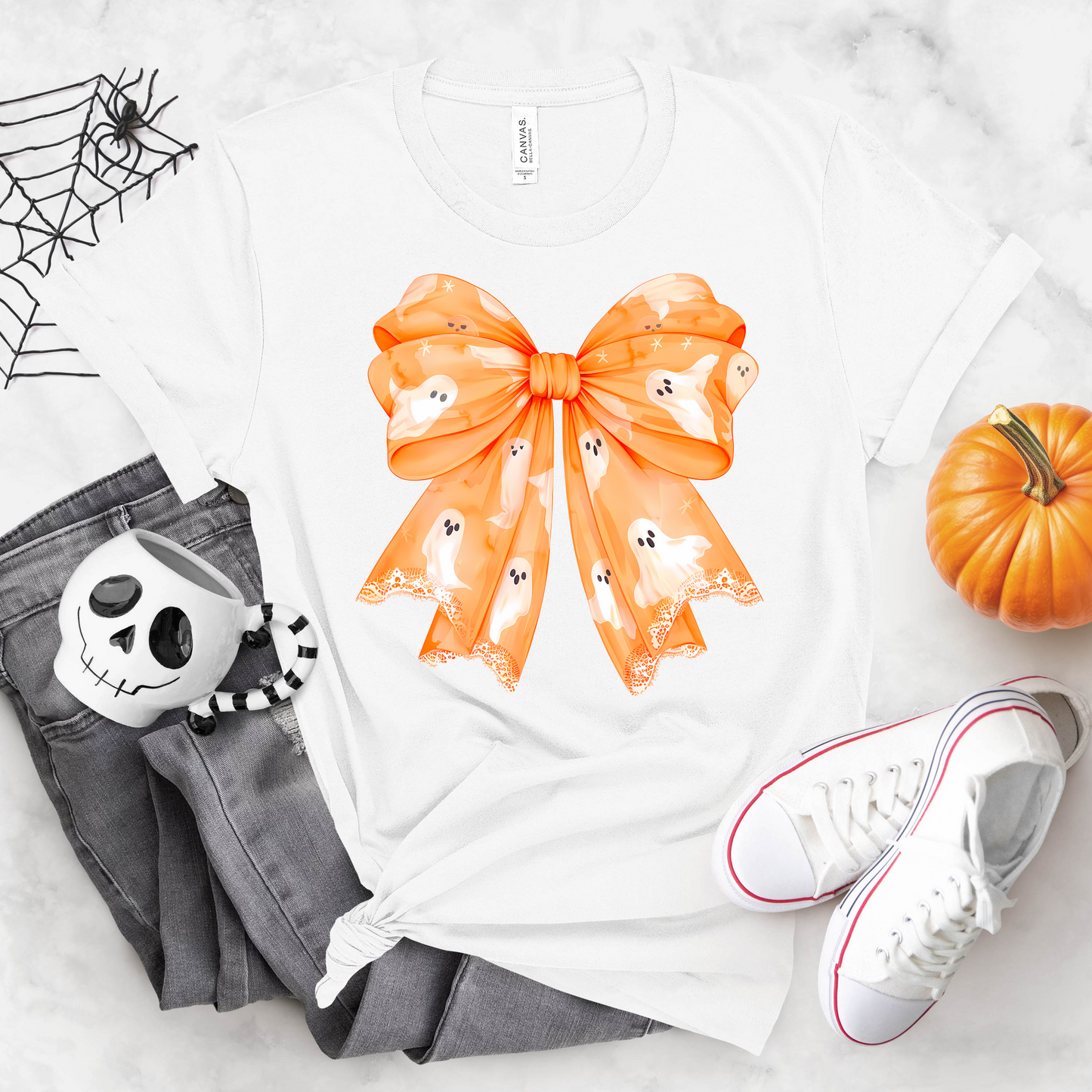 Ghost Bow Halloween Shirt Sleeve Graphic Tee