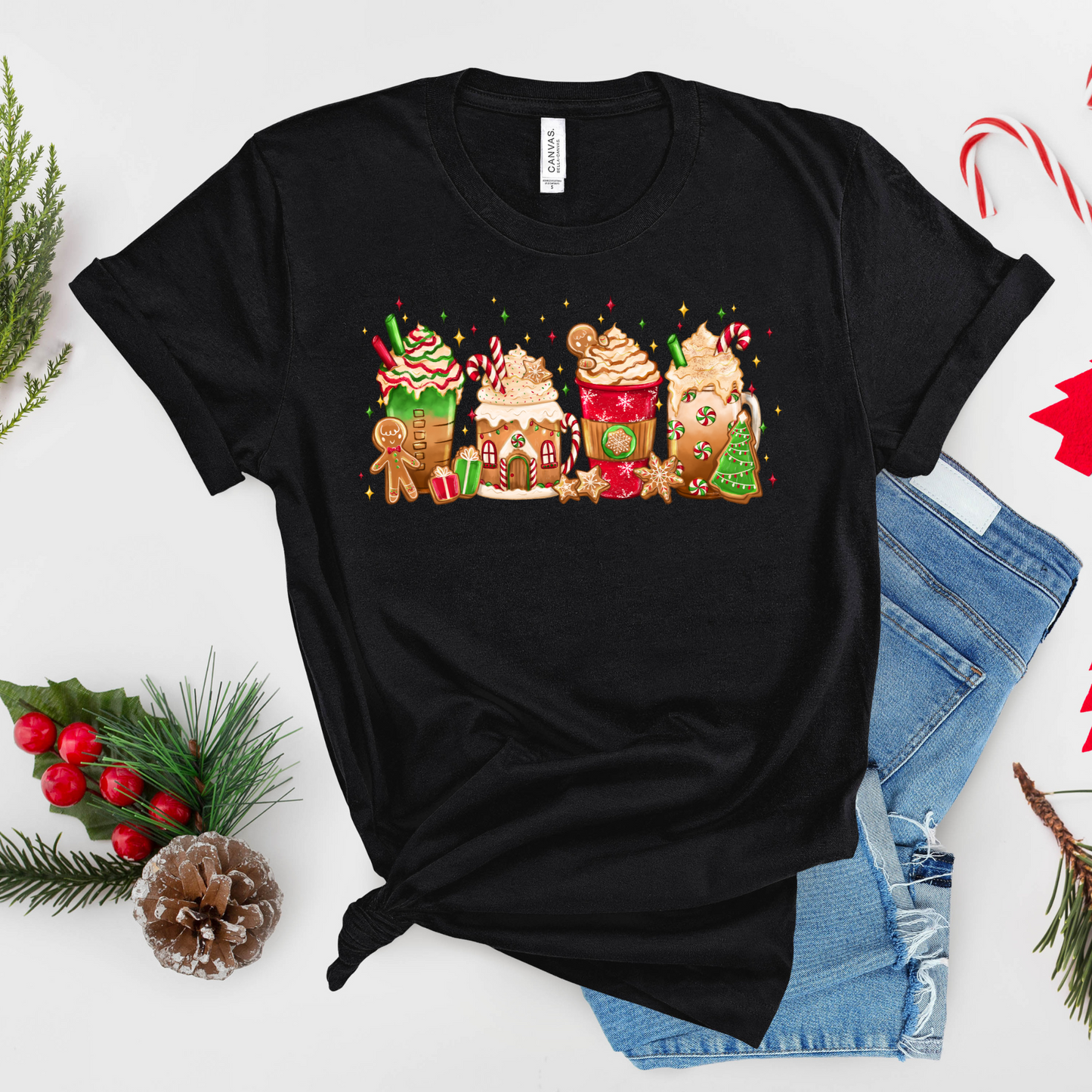 Gingerbread Christmas Coffee Short Sleeve Graphic Tee