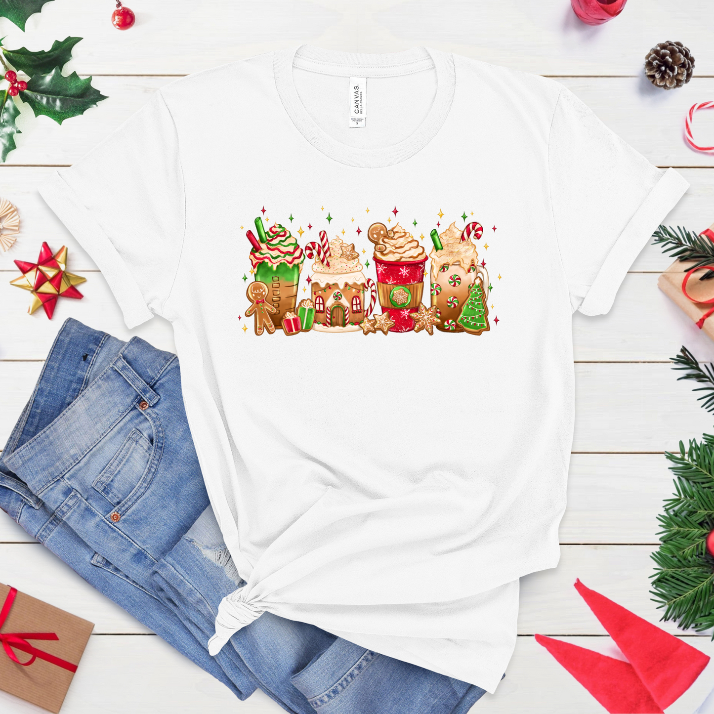 Gingerbread Christmas Coffee Short Sleeve Graphic Tee