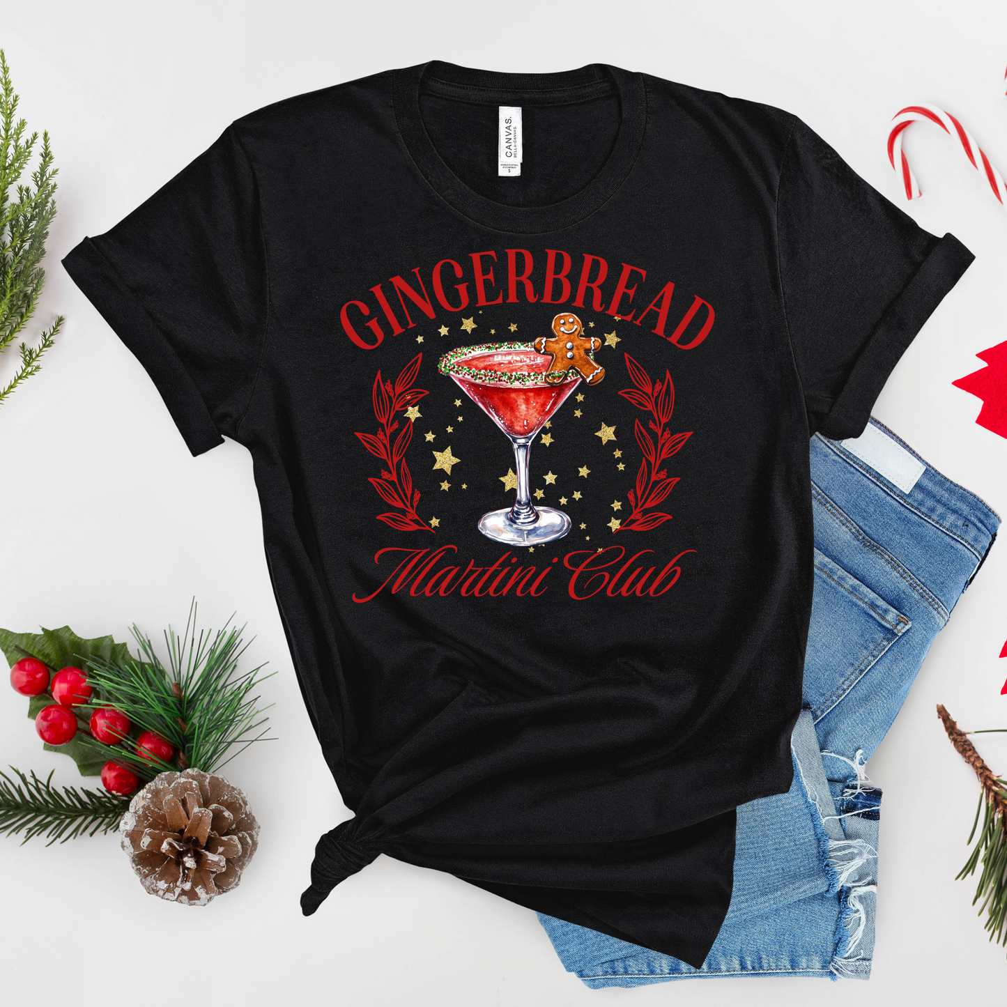 Gingerbread Martini Club T-Shirt – Holiday Cocktail Short Sleeve Graphic Tee