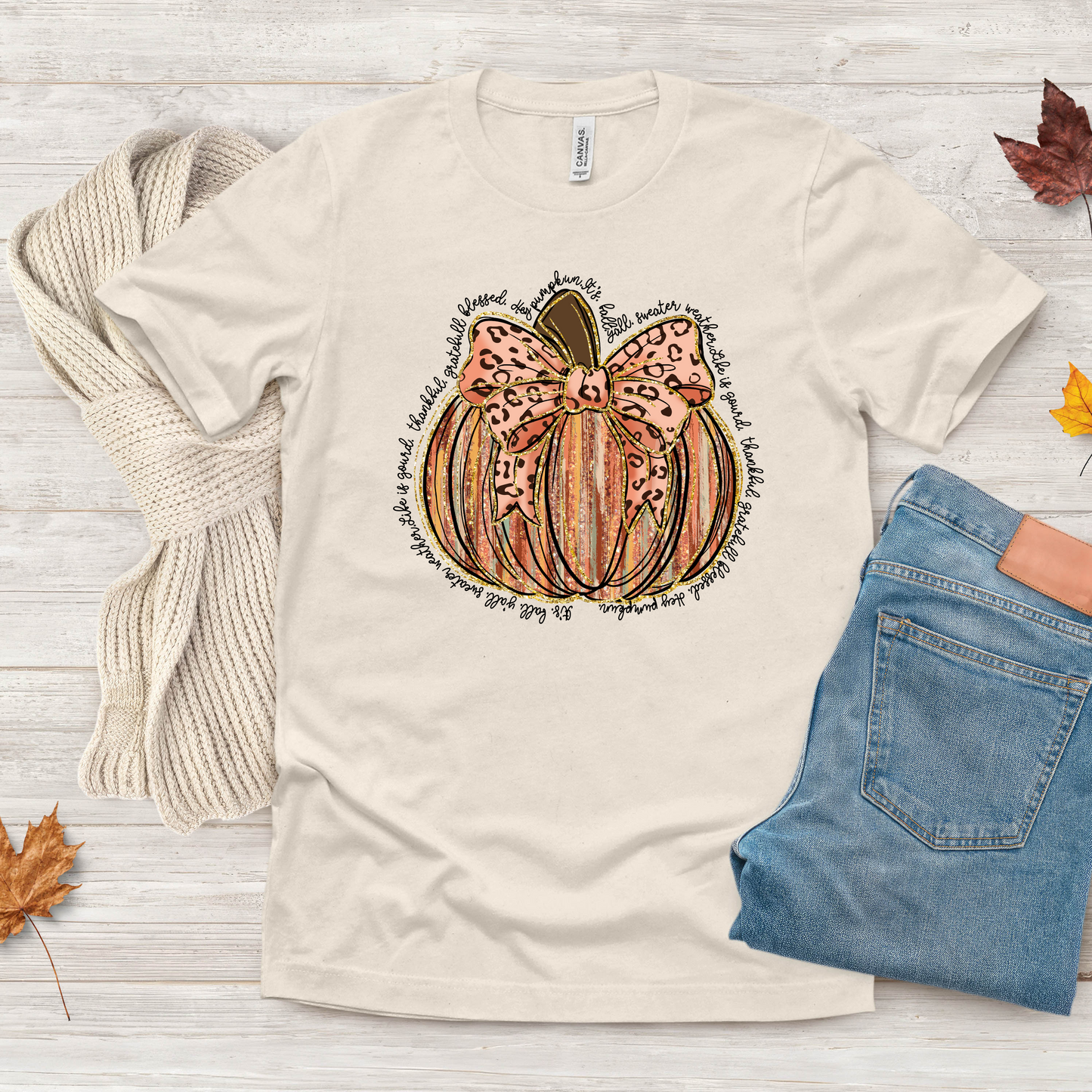 Glitter Pumpkin Fall Short Sleeve Graphic Tee