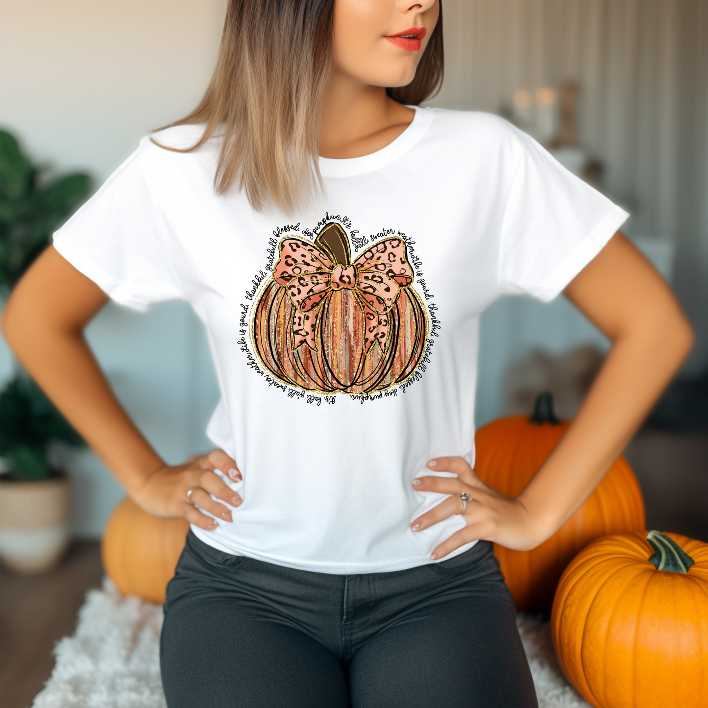 Glitter Pumpkin Fall Short Sleeve Graphic Tee