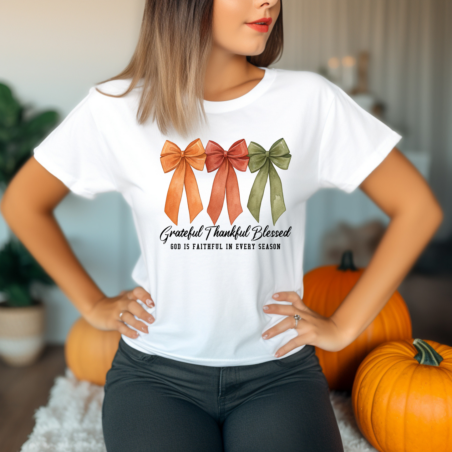 Grateful, Thankful & Blessed Fall Short Sleeve Graphic Tee