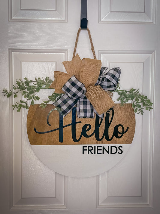 Hello Friends Wood Door Hanger