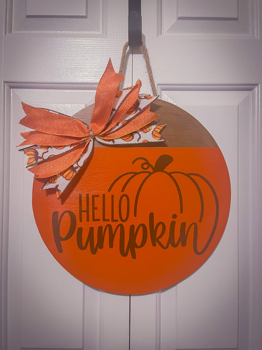 Hello Pumpkin Wood Door Hanger