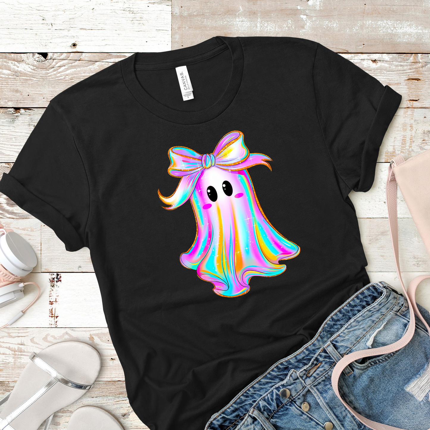 Iridescent Ghost Halloween Shirt Sleeve Graphic Tee