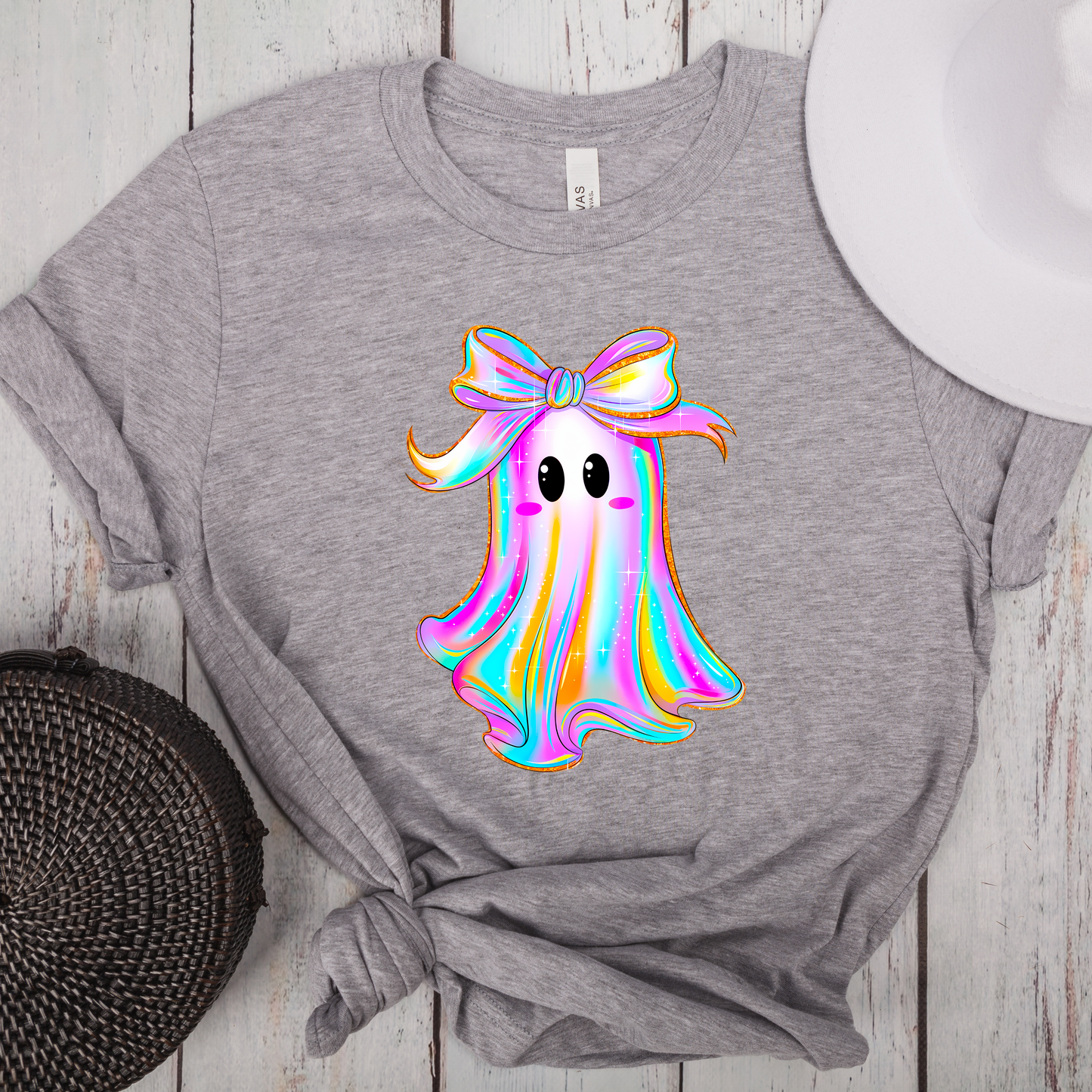 Iridescent Ghost Halloween Shirt Sleeve Graphic Tee