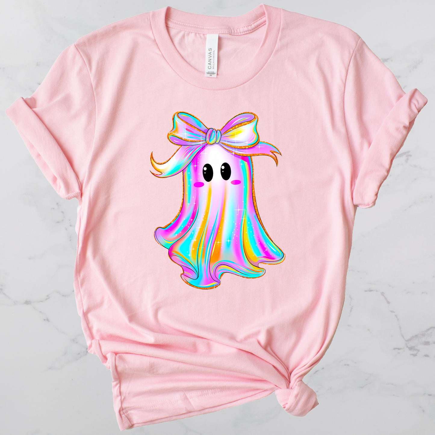 Iridescent Ghost Halloween Shirt Sleeve Graphic Tee