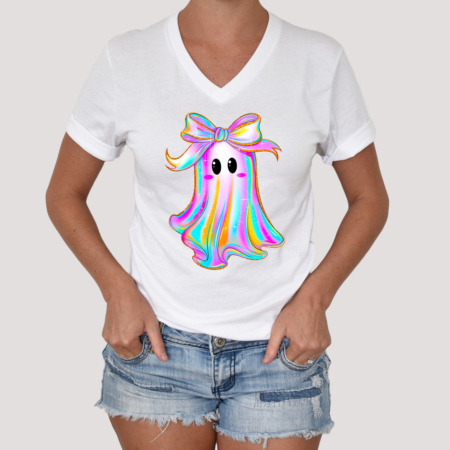 Iridescent Ghost Halloween Shirt Sleeve Graphic Tee