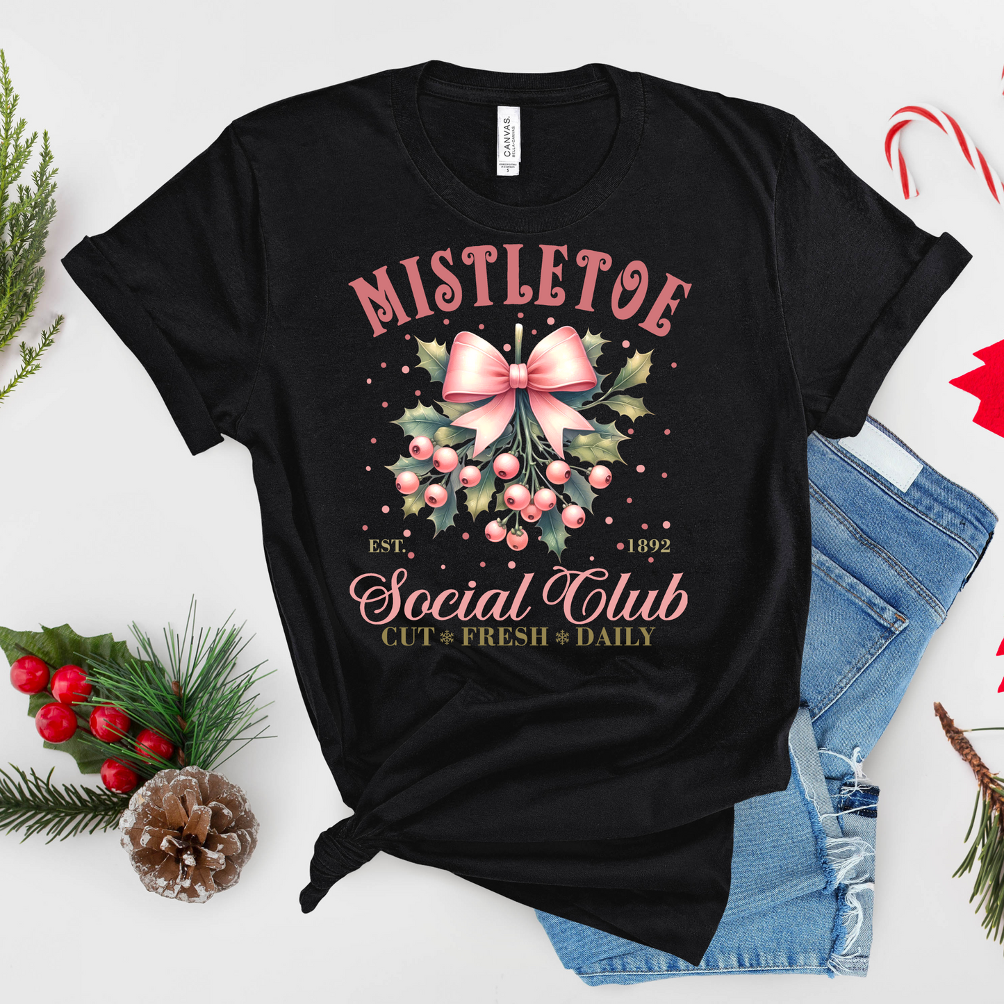 Mistletoe Social Club T-Shirt – Cute Holiday Graphic Tee