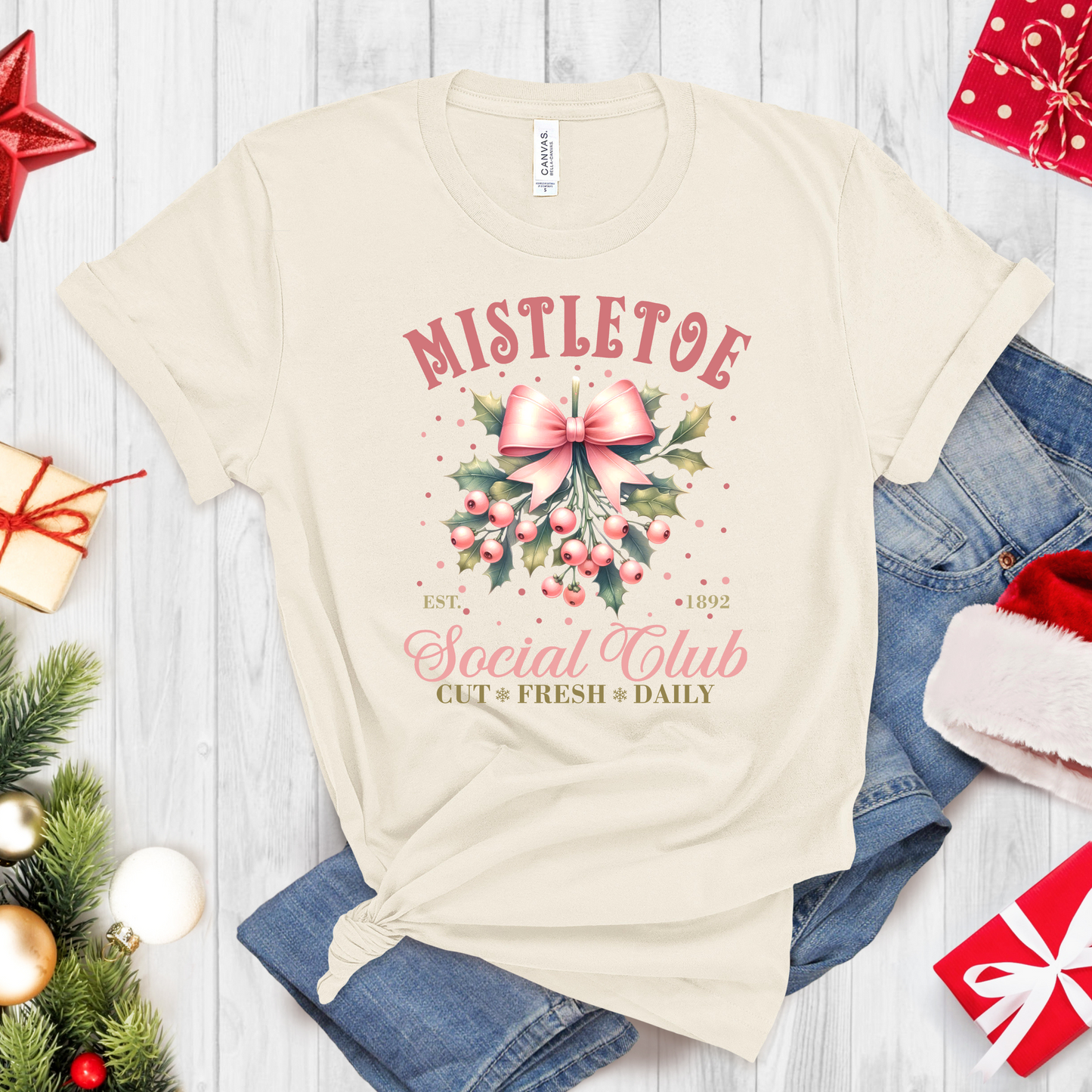Mistletoe Social Club T-Shirt – Cute Holiday Graphic Tee