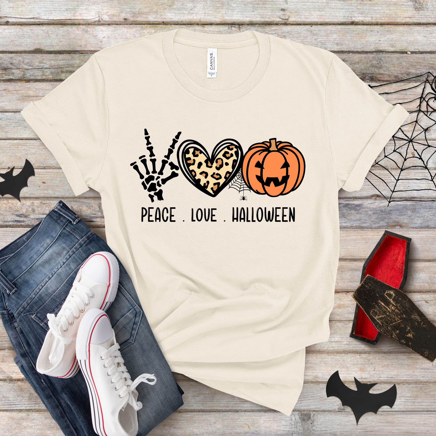 Peace Love Halloween Short Sleeve Graphic Tee