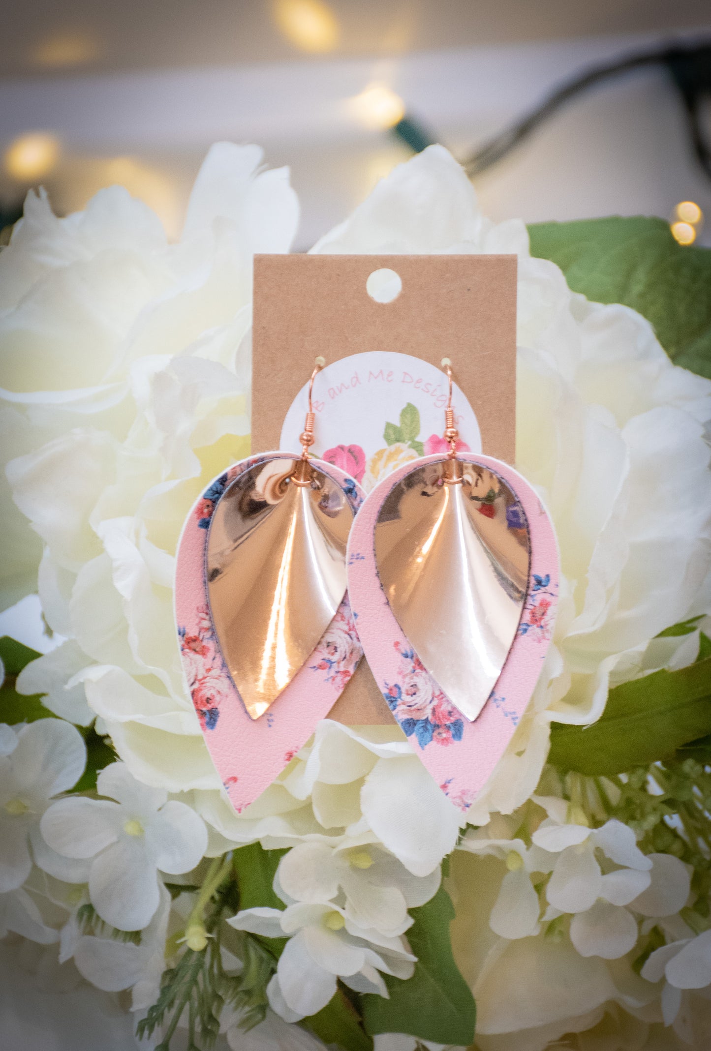 Faux Leather Earring Pink Floral & Solid Pink Petal Design