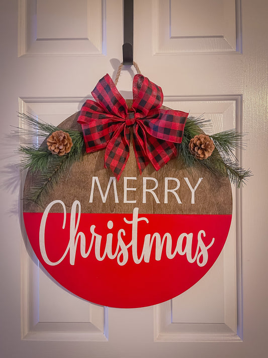 Red Merry Christmas Wood Door Hanger