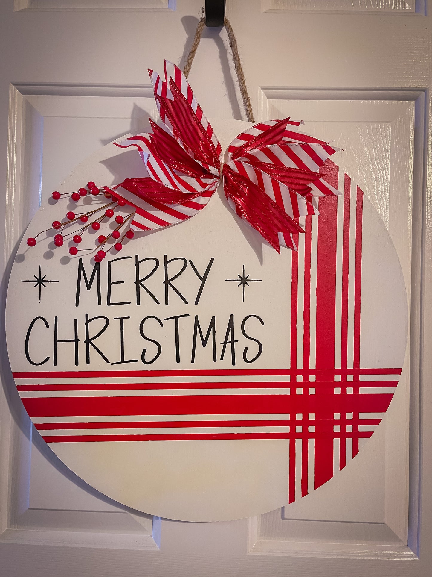 White & Red Merry Christmas Wood Door Hanger