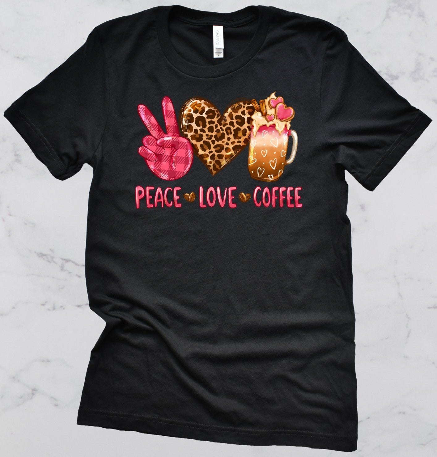 Peace, Love, Coffee Valentine's Day Short Sleeve T-Shirt