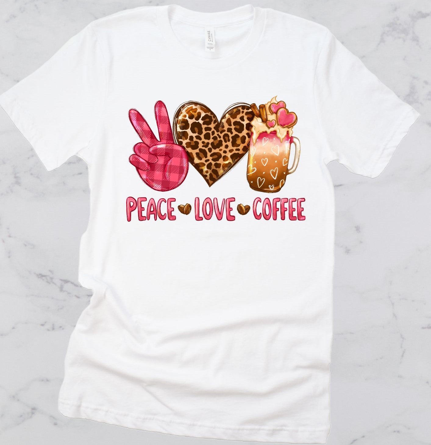 Peace, Love, Coffee Valentine's Day Short Sleeve T-Shirt