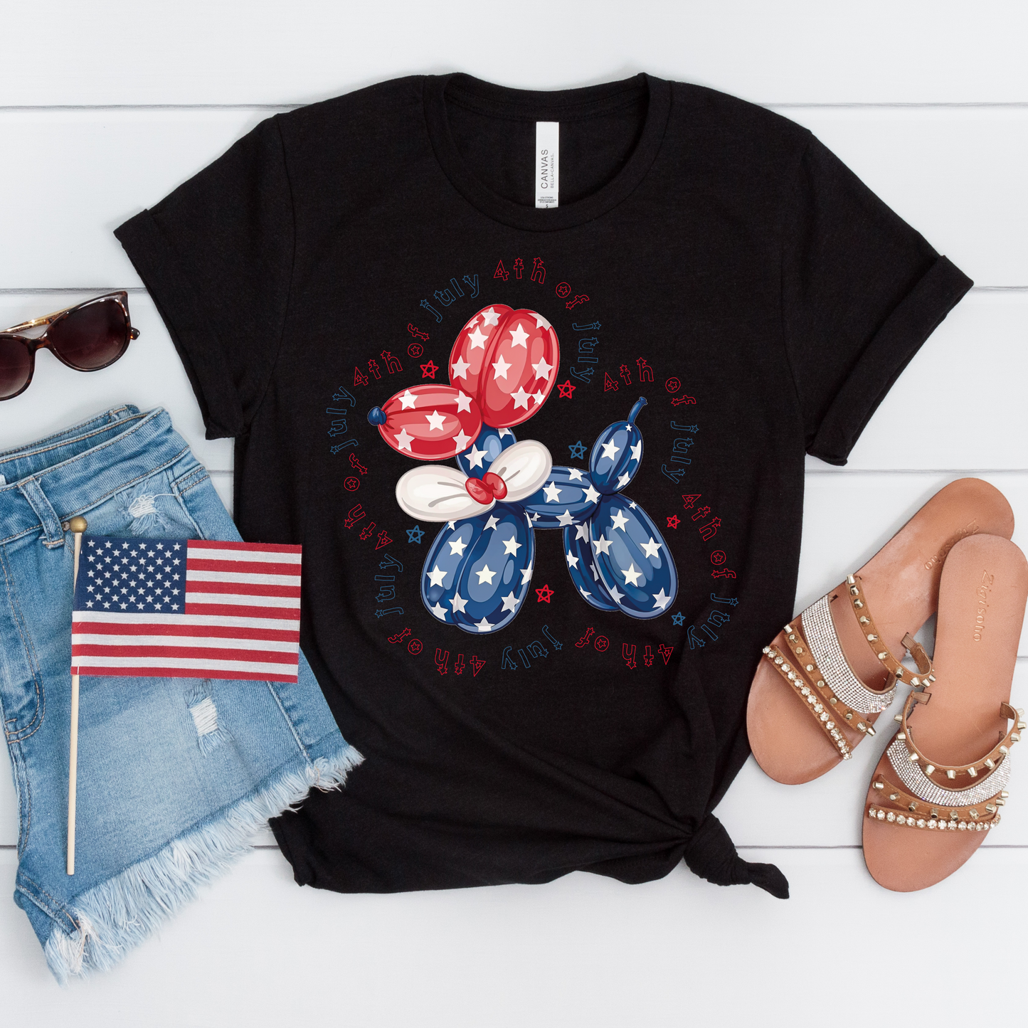 4th of July Balloon Dog Short Sleeve T-Shirt