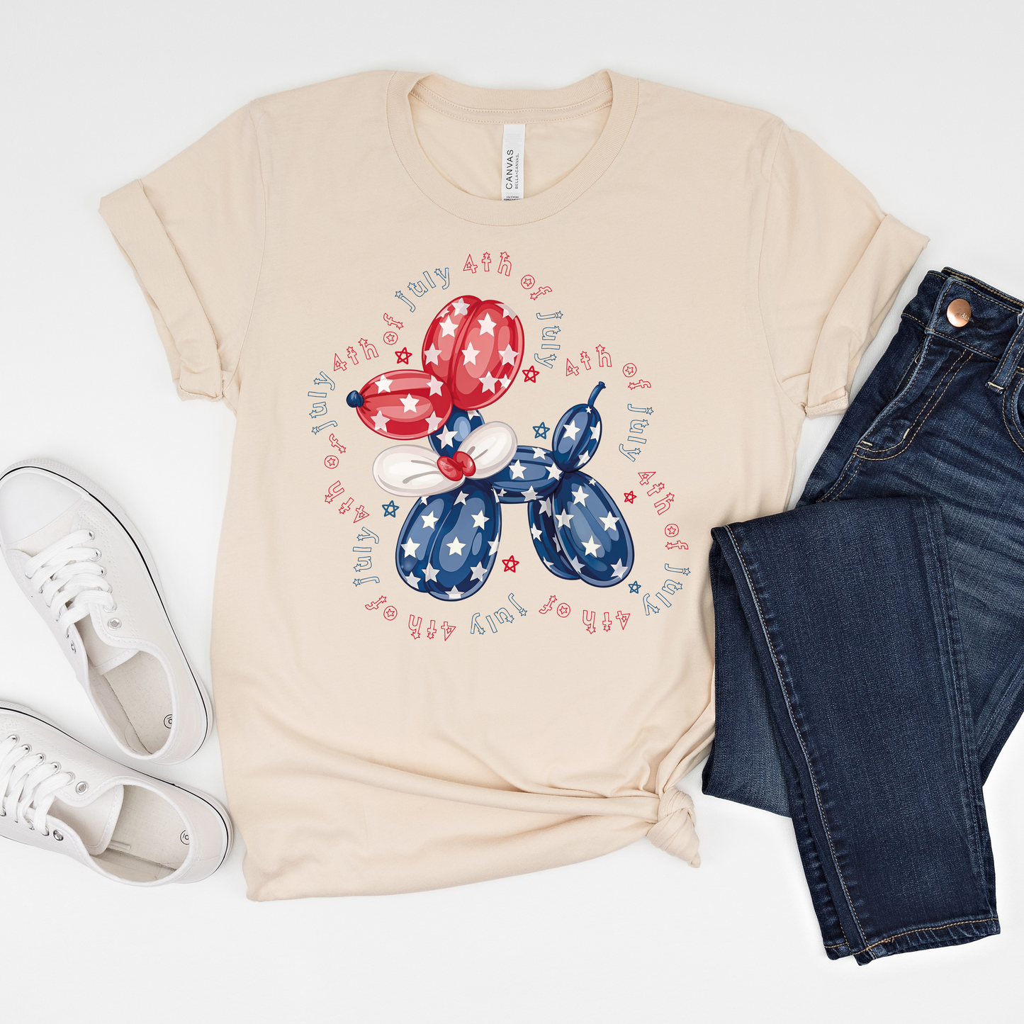 4th of July Balloon Dog Short Sleeve T-Shirt