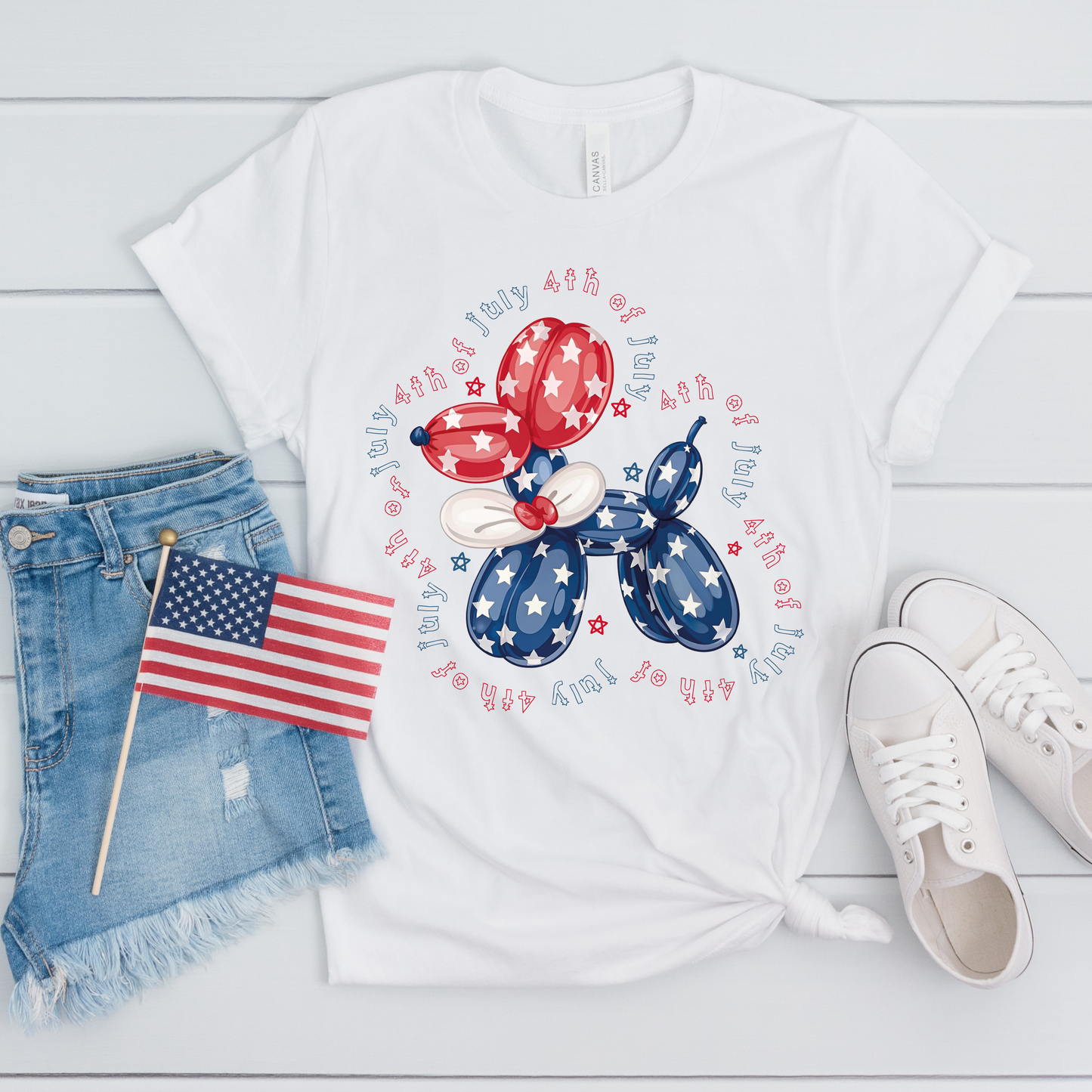 4th of July Balloon Dog Short Sleeve T-Shirt