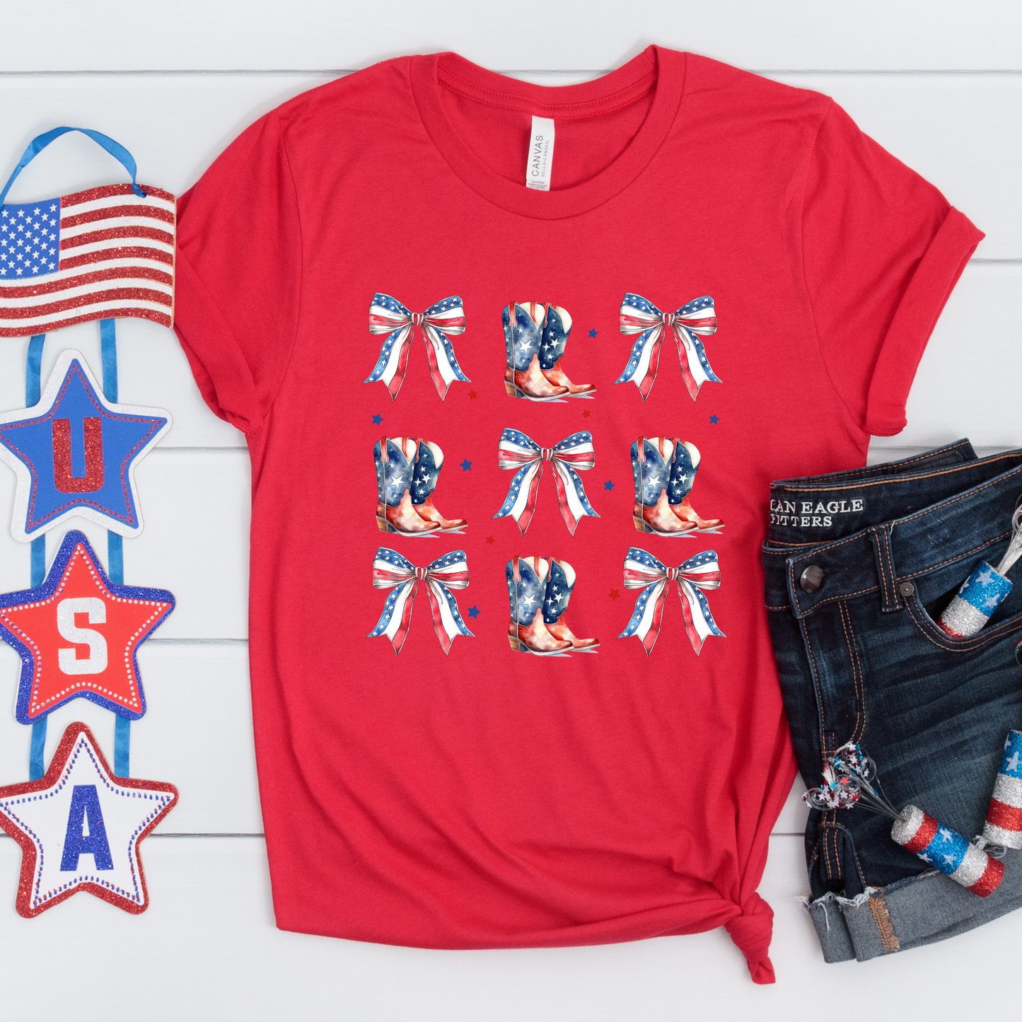 Patriotic Boots & Bows Short Sleeve T-Shirt