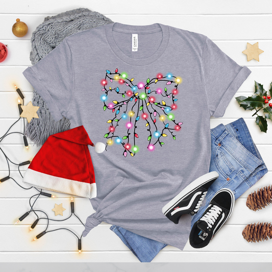 Christmas Lights Bow T-Shirt – Festive Holiday Graphic Tee