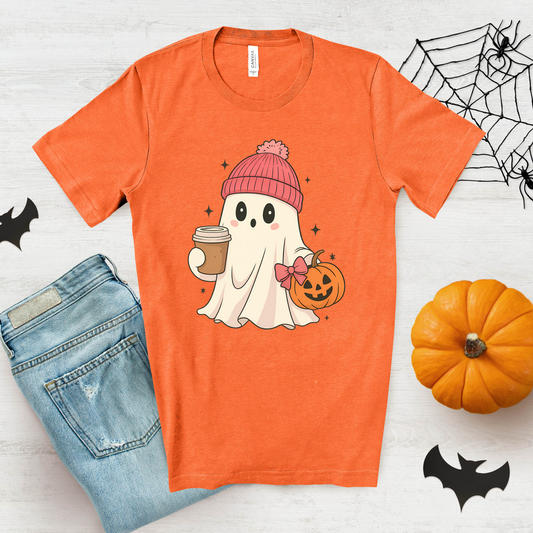 Coffee Ghost Halloween Shirt Sleeve Graphic Tee