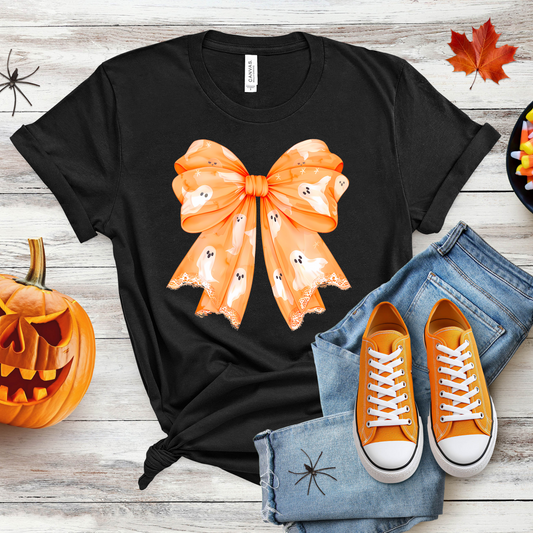 Ghost Bow Halloween Shirt Sleeve Graphic Tee