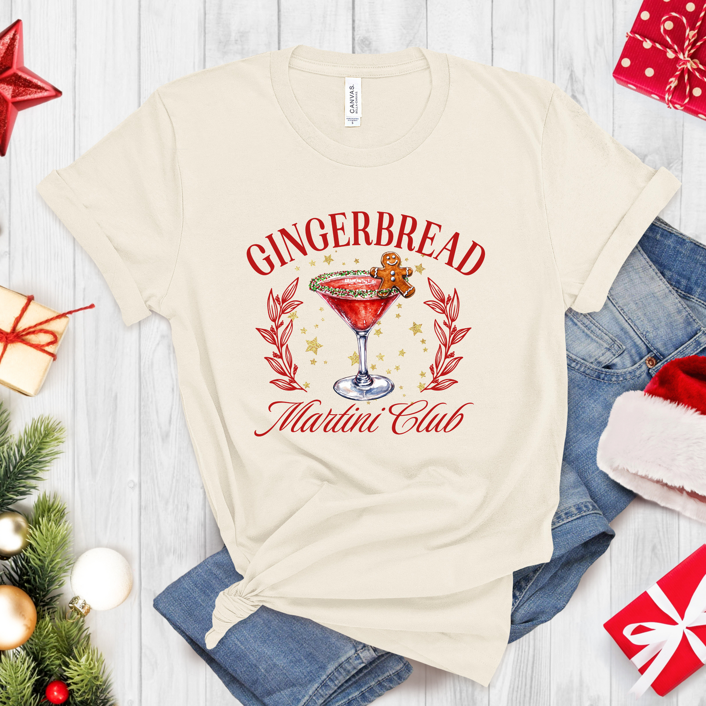 Gingerbread Martini Club T-Shirt – Holiday Cocktail Short Sleeve Graphic Tee