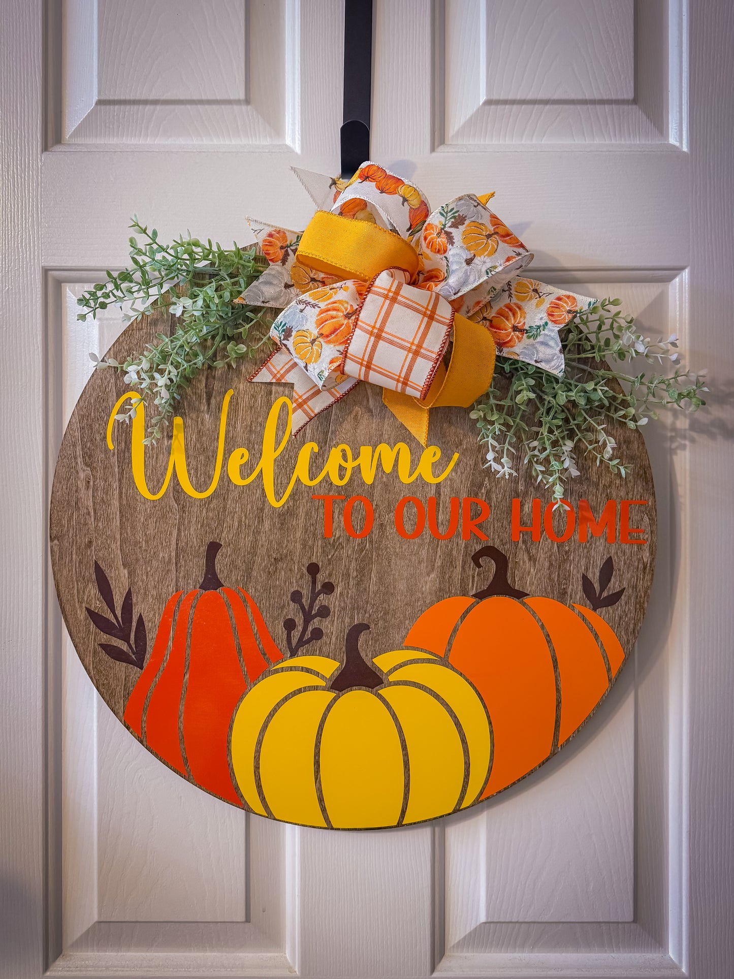 Welcome to Our Home Pumpkins Wood Door Hanger