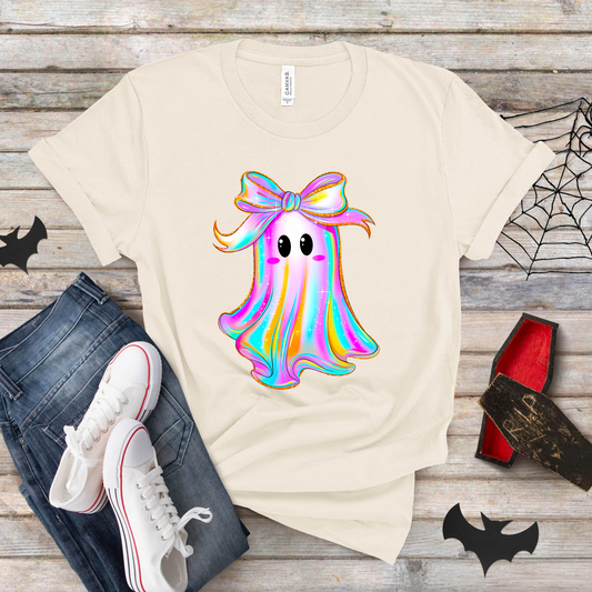Iridescent Ghost Halloween Shirt Sleeve Graphic Tee