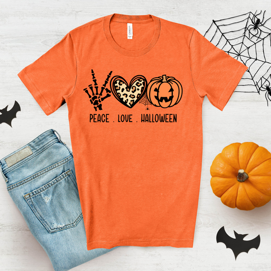 Peace Love Halloween Short Sleeve Graphic Tee
