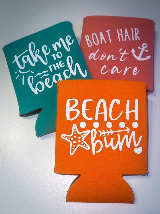 Beach Themed Can & Bottle Sleeves, Cozies, Drinking, Can Cooler, Can Sleeve, Bottle Sleeve, Beach