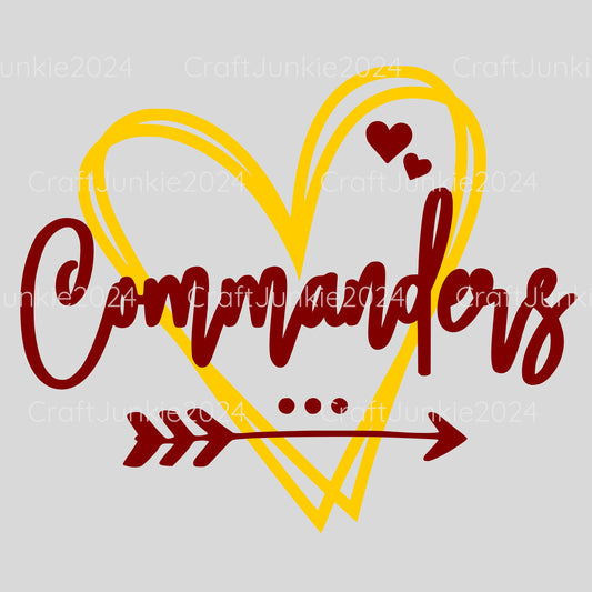 Commanders Vinyl Heart Decal, Sticker, Heart, Decal, Vinyl, Cup Decal, Window Decal, Yeti Decal, Tervis Decal, Rtic Decal