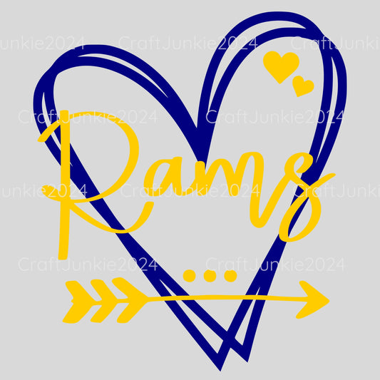 Rams Vinyl Heart Decal, Sticker, Heart, Decal, Vinyl, Cup Decal, Window Decal, Yeti Decal, Tervis Decal, Rtic Decal