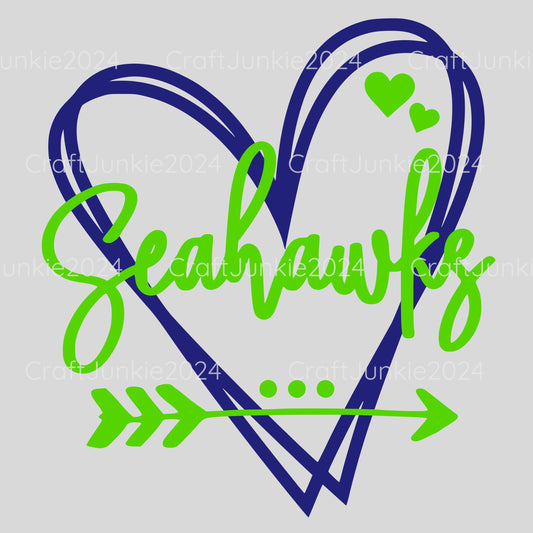 Seahawks Vinyl Heart Decal, Sticker, Heart, Decal, Vinyl, Cup Decal, Window Decal, Yeti Decal, Tervis Decal, Rtic Decal