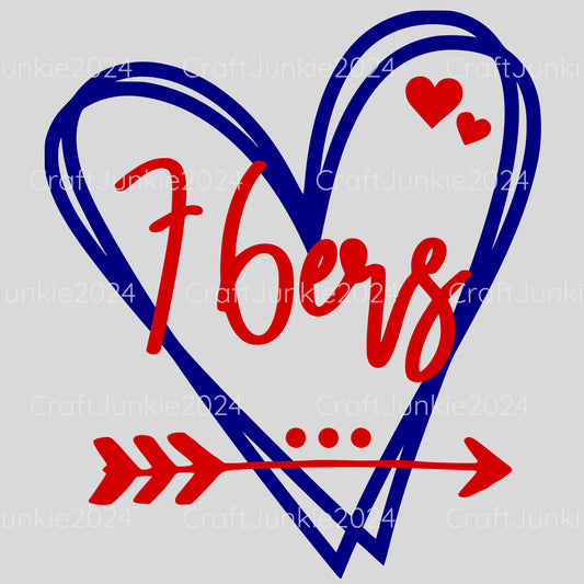 76ers Vinyl Heart Decal, Sticker, Heart, Decal, Vinyl, Cup Decal, Window Decal, Yeti Decal, Tervis Decal, Rtic Decal